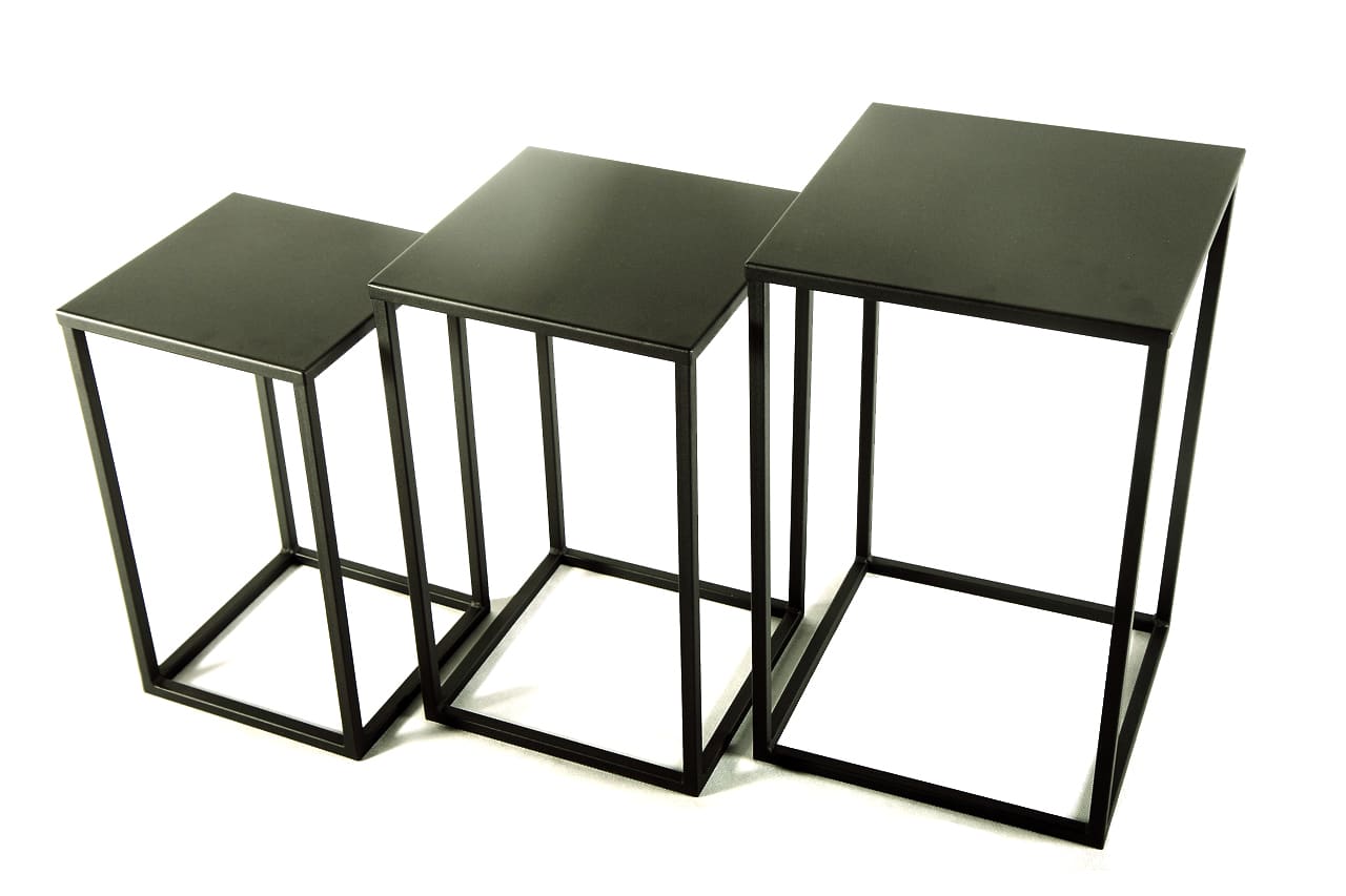 Three nesting black steel pedestals for sculpture